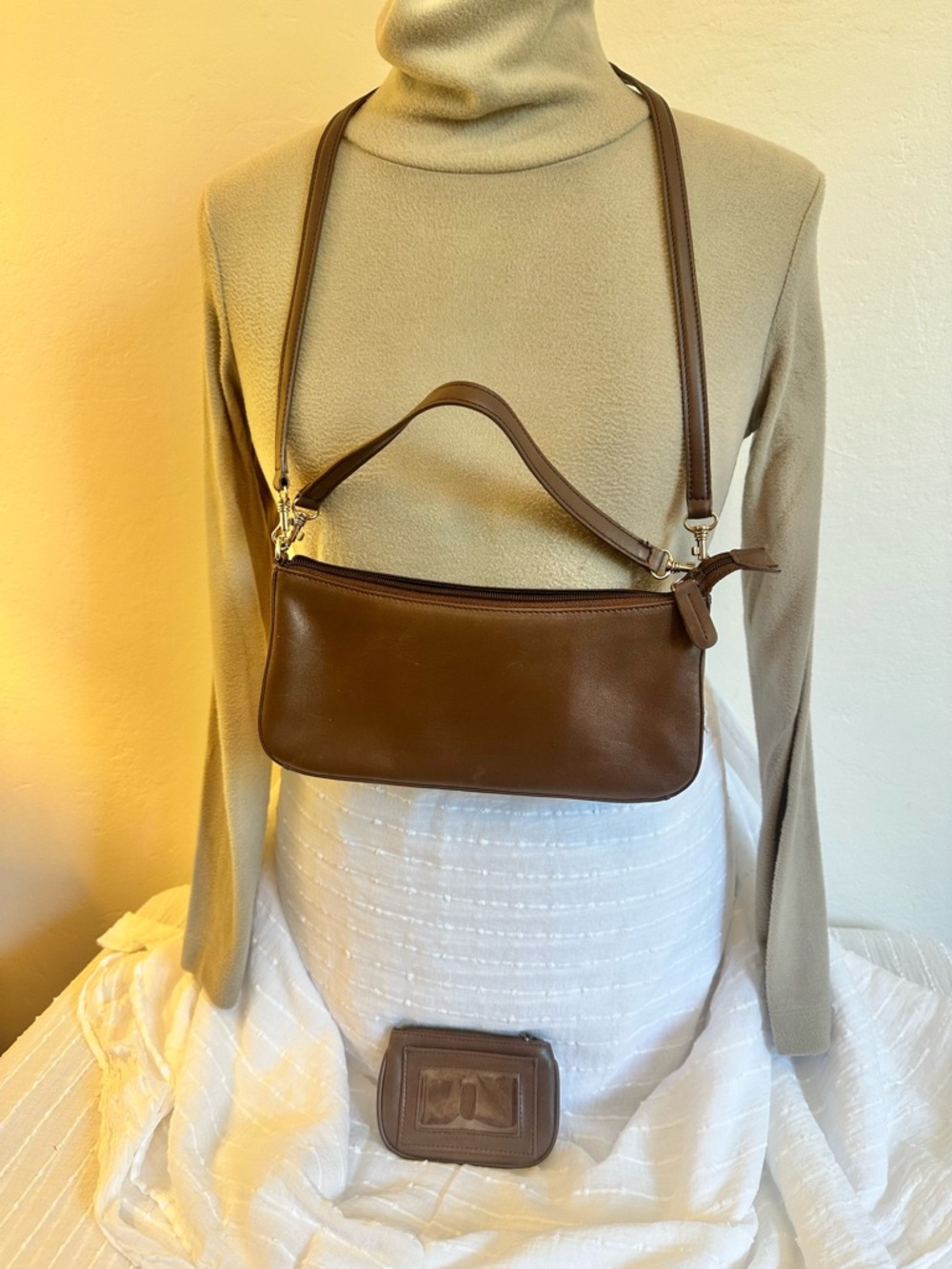 Giani Bernini Brown Leather Shoulder Bag - Two Straps & ID Coin purse